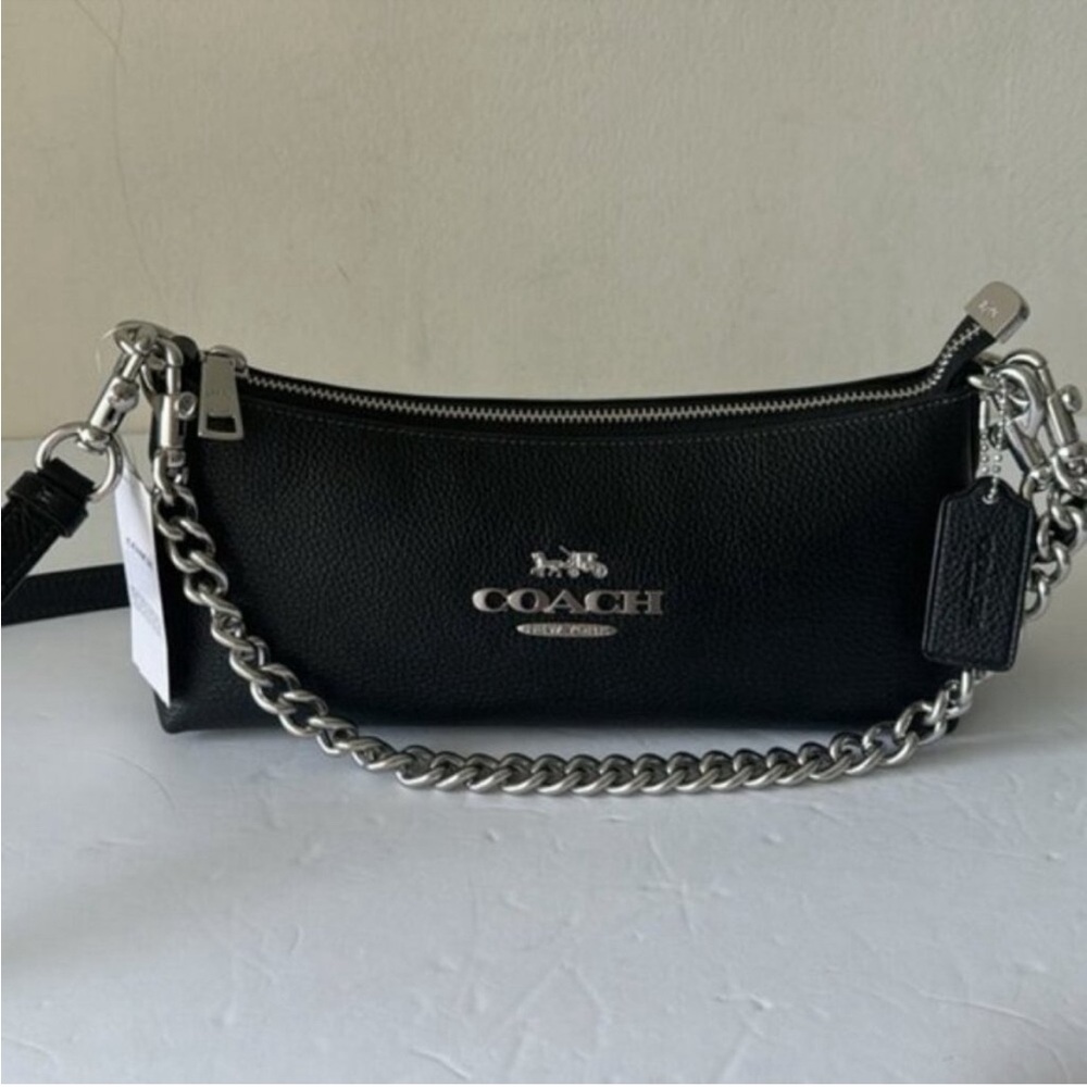 COACH Charlotte Chain Pebble Leather Shoulder Crossbody Handbag